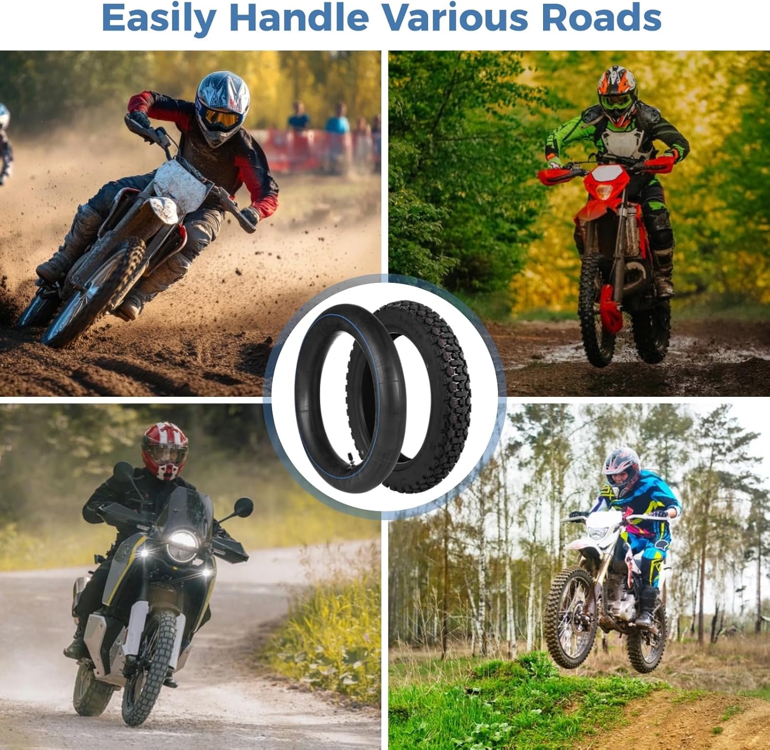 yeesport 80/100-12 Dirt Bike Tire and Tube Set, 3.00-12 Dirt Bike Tire Replacement with Airtight Valve, 80/100-12 Street Tire for Pit Bike Motocross Off-Road Motorcycle and E-Scooter