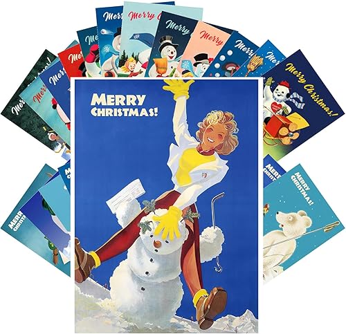 Miniatura 11 de PIXILUV Postales vintage (24 piezas de 4"×6" cada una) Elfos de Santa haciendo trabajos en Navidad Postales vintage de Navidad Póster de tarjeta de
