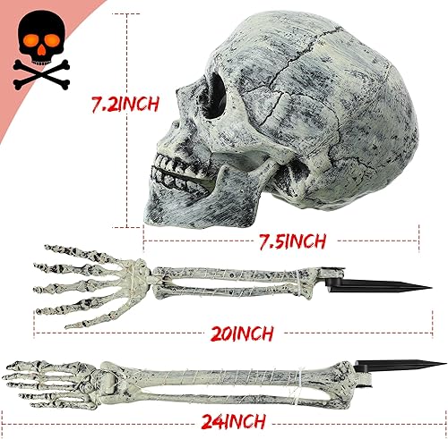 Miniatura 3 de Enhon Decoración de esqueleto de Halloween para patio, decoraciones de cementerio con luz LED de 8 modos, decoraciones de patio de hueso, estacas de