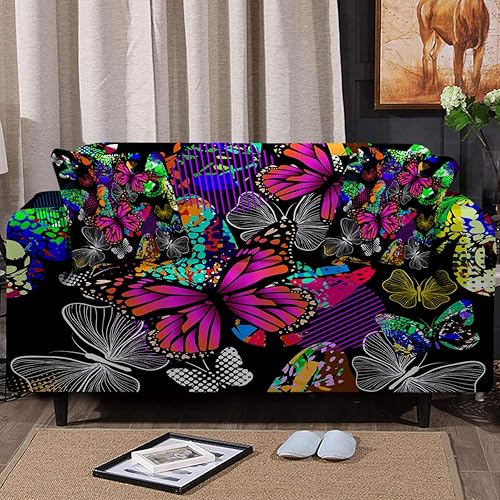 Sleepwish Flying Butterflies - Fundas elásticas para sofá de 3 cojines, funda de sofá biplaza o sillón para niñas, funda de cojín con 2 fundas de