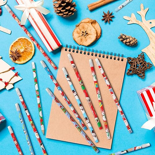 Miniatura 7 de Outus Lápices de madera navideños con borrador para niños, a granel con elementos navideños para fiestas de Navidad, suministros de regalo de