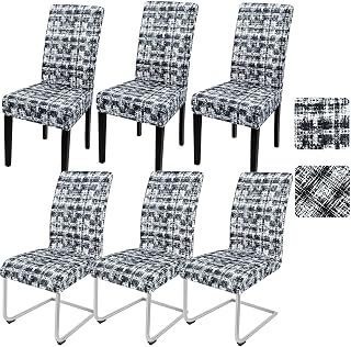 Alishomtll Stretch Stuhlhussen Schwingstühle 6er Set, Schwarz Weiß Gitter