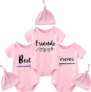 Baby Twins Bodysuit Best Friends Forever Newborn Triplets Baby Outfits 3 Pack Infant Romper With Hat Set