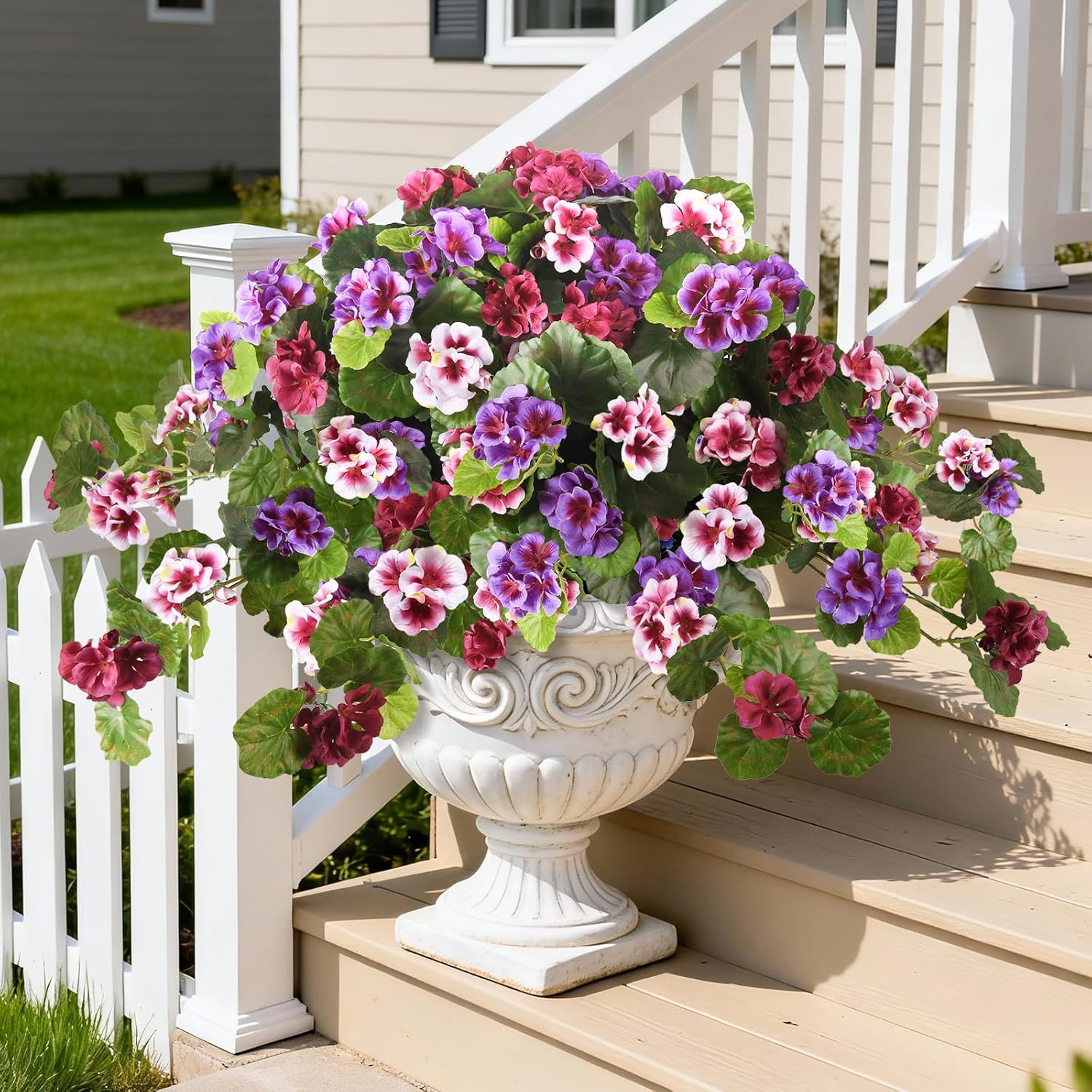 Hommyea Artificial Flowers for Outdoor Decor 2 Pcs Silk Fake Flowers, UV Resistant Faux Flowers for Outdoor Planters No Fade Spring Summer Flowers for Home Porch Garden Patio Yard Decorations