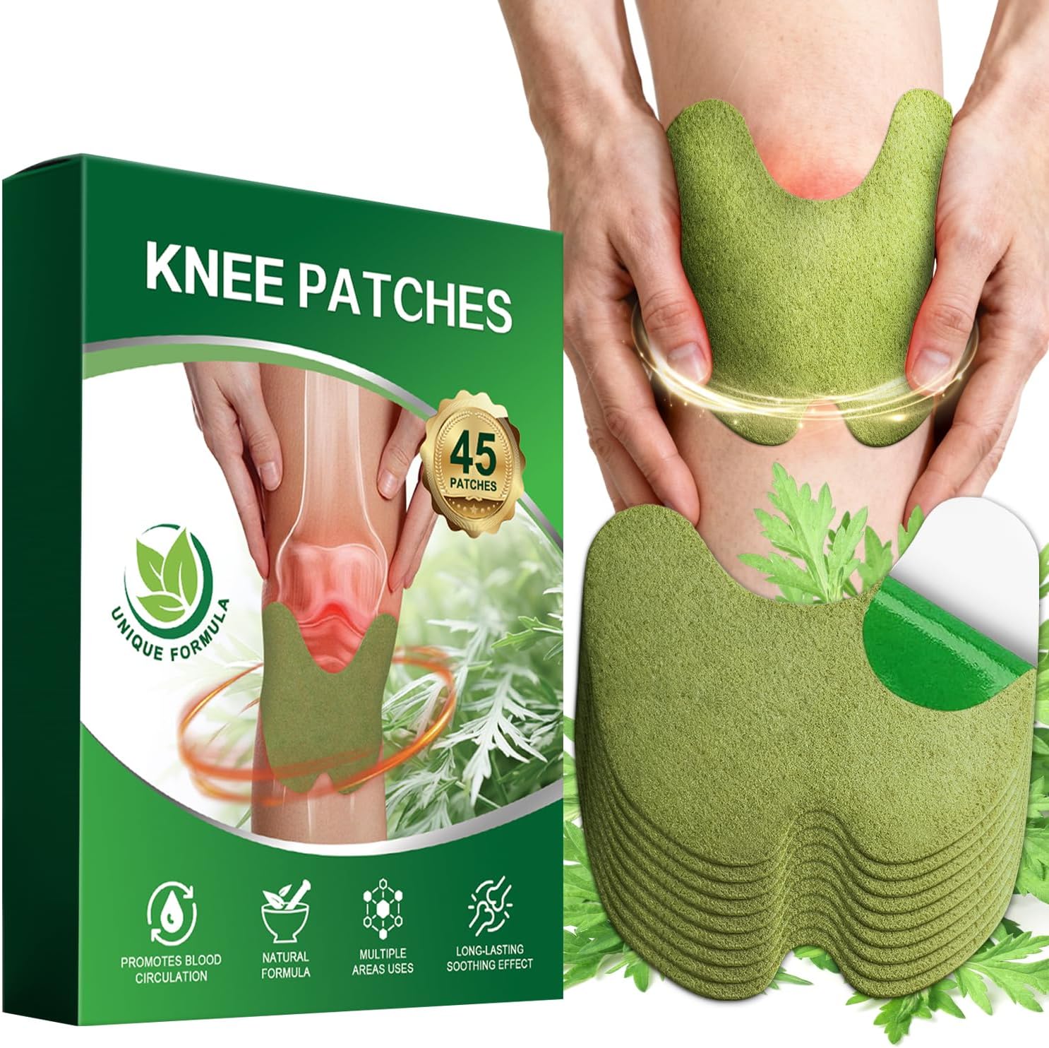 Knee Pain Relief Patches,Pain Relief Patches,45Pcs Wormwood Knee Patches for Pain Relief Herbal Knee Heat Pads for Arthritis Joint & Muscle Soreness Fast Acting Herbal Pain Relief Knee Plasters