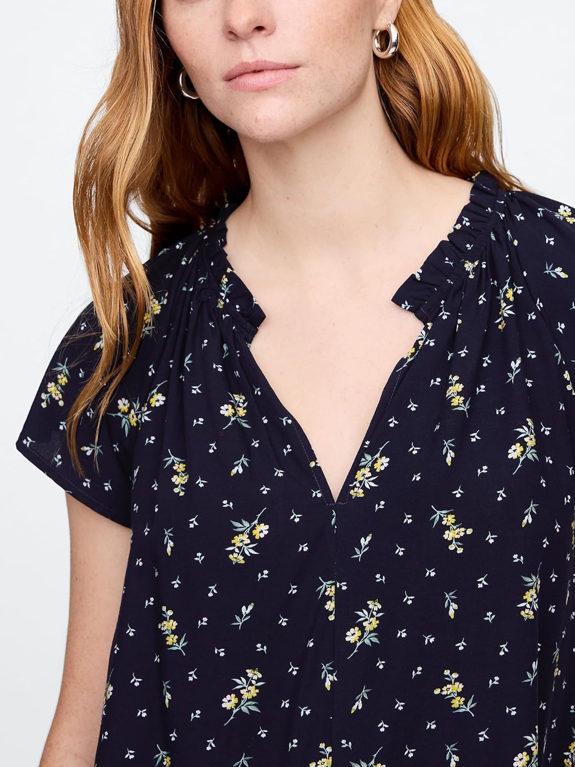 GAP Womens Splitneck Top Navy Floral XS - Image 4