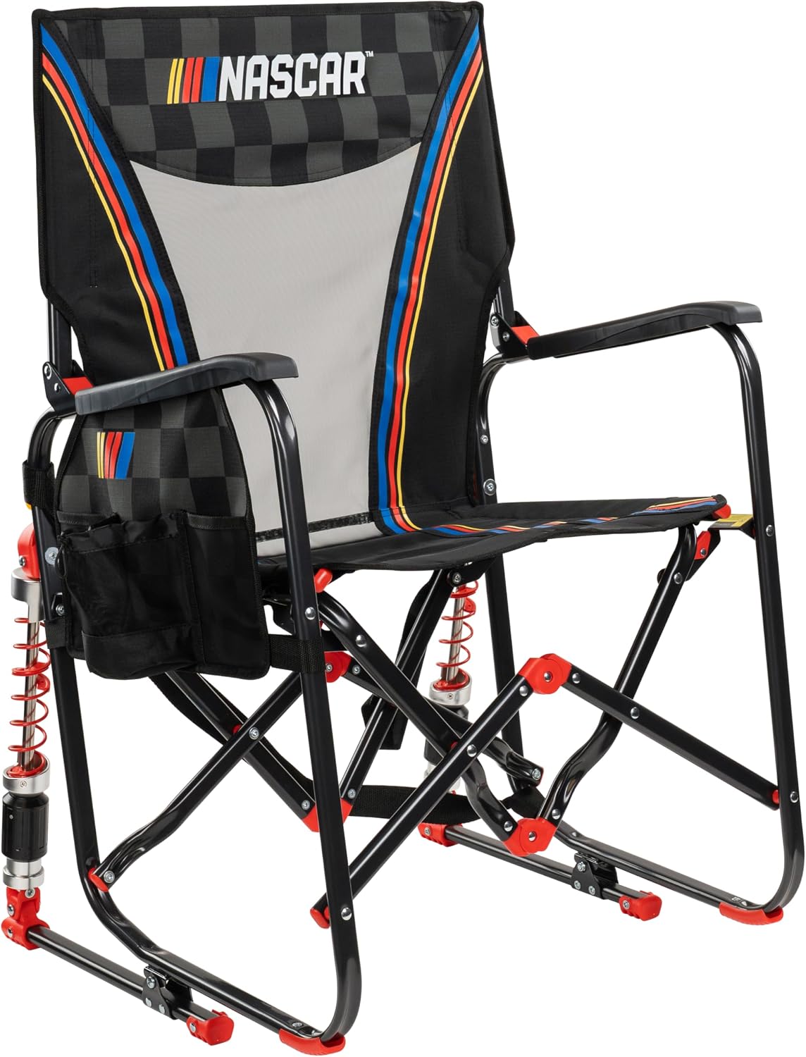 GCI Outdoor NASCAR Adjustable Rocker Camping & Sideline Sports Chair | Portable Folding Rocking Chair with Durable Armrests, Adjustable Shocks & Drink Holder