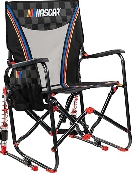 GCI Outdoor NASCAR Adjustable Rocker Camping & Sideline Sports Chair | Portable Folding Rocking Chair with Durable Armrests, Adjustable Shocks & Drink Holder