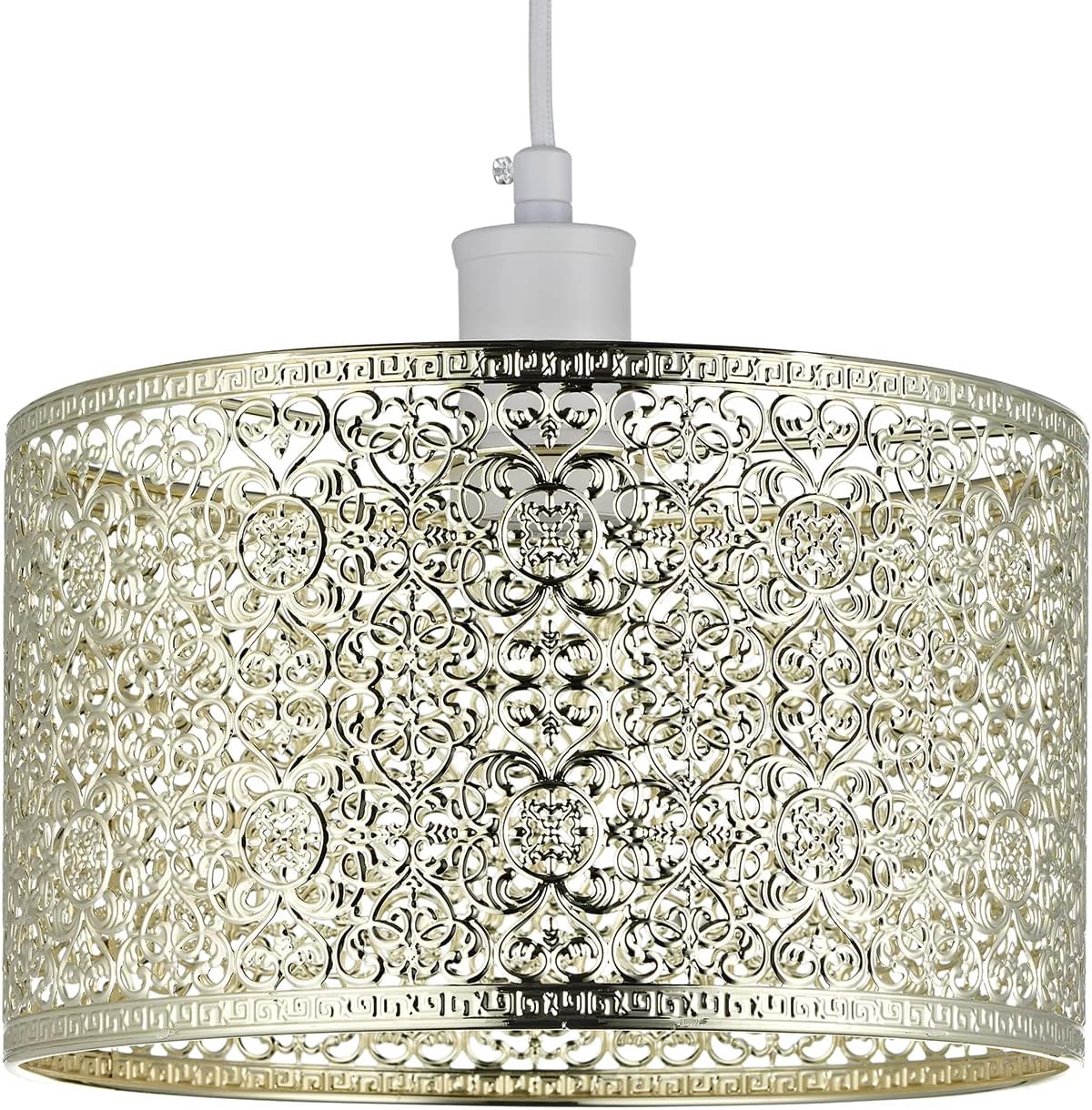 Ornate and Classic Moroccan Style Designed Shiny Plated Gold Metal Ceiling Pendant Lamp Shade 25cm x 15cm | 60w Maximum| Circular Metal Shade by Happy Homewares