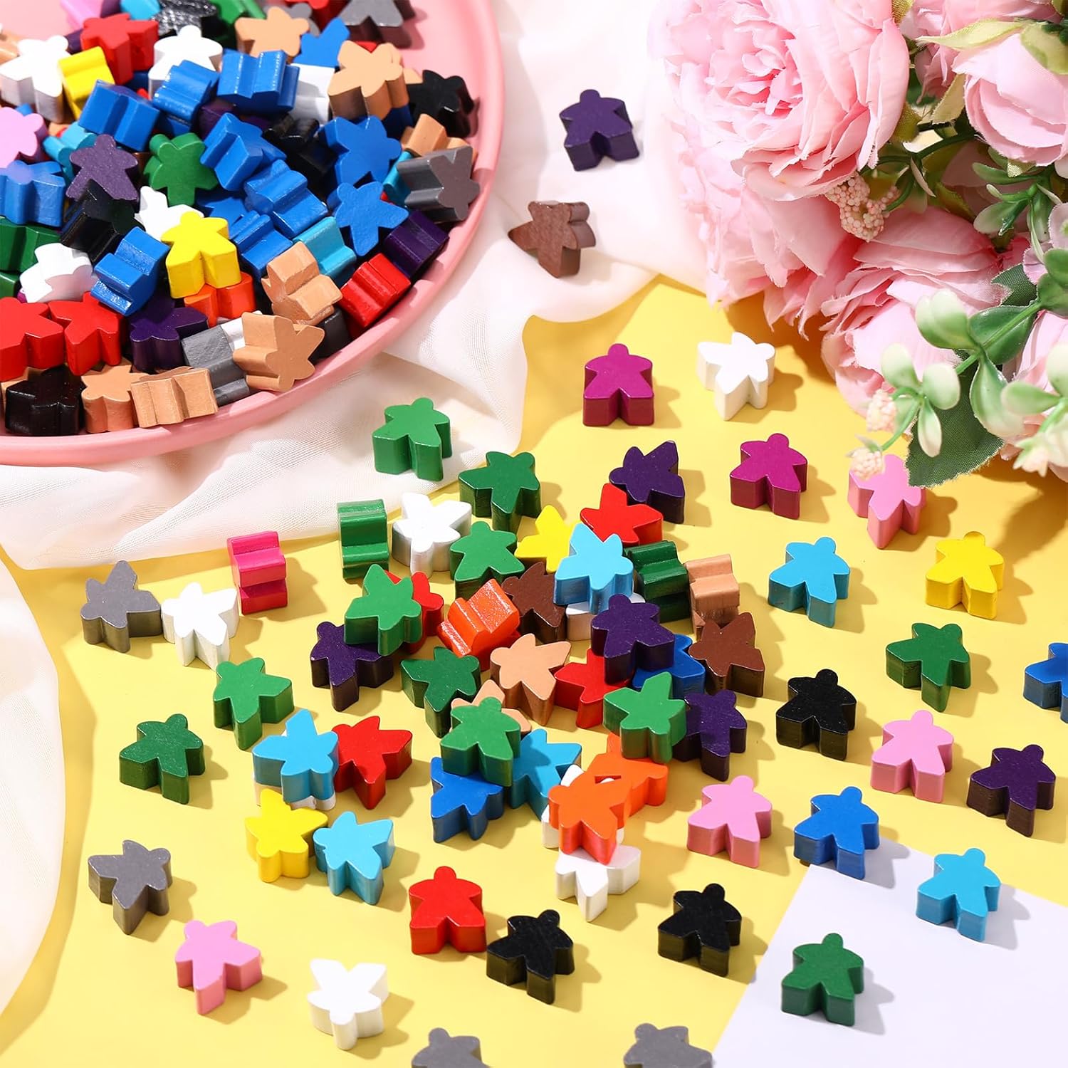 Arrowbash 200 Pcs Wooden Meeples Multi Color Meeples Pieces Family Games Accessories Board Game Tokens Ideal for Sorting Counting Game Night Party