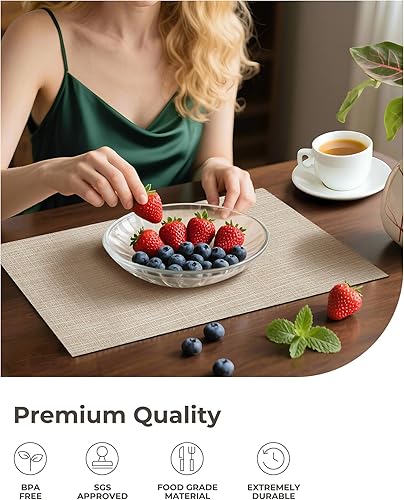 Miniatura 96 de Leetaltree - Manteles individuales, resistentes al calor, antideslizantes, para mesa de comedor, lavables, duraderos, tejido de PVC