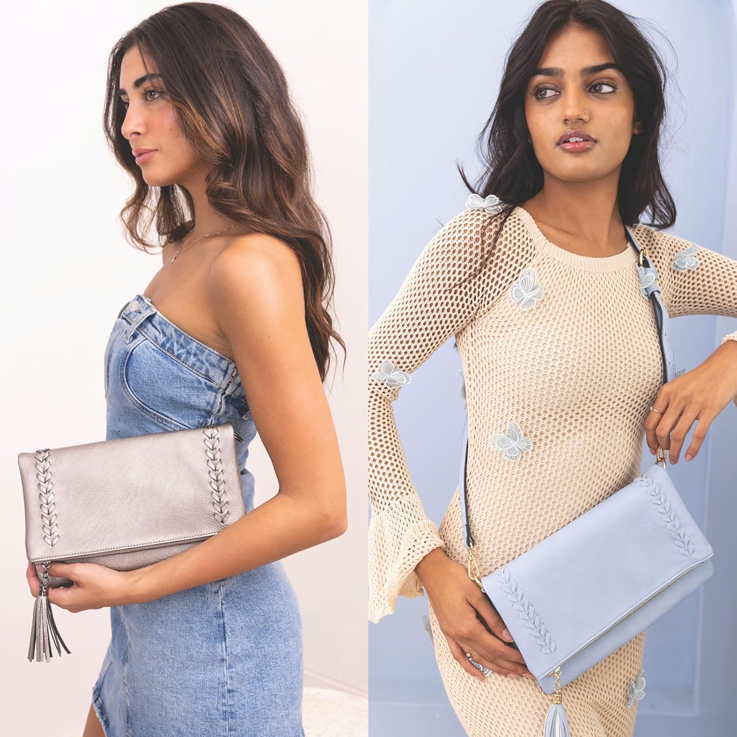 JEN & CO. Isadora Distressed Whipstitch Crossbody Bags Vegan Leather Flapover Clutch Purses Shoulder Handbags for Women