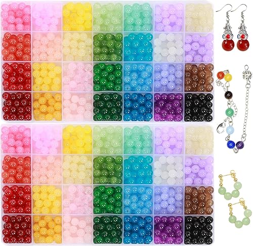 1400 cuentas de vidrio para la fabricación de joyas, 28 colores de cuentas de piedras preciosas de cristal de 0.315 pulgadas (0.315 in), kit de