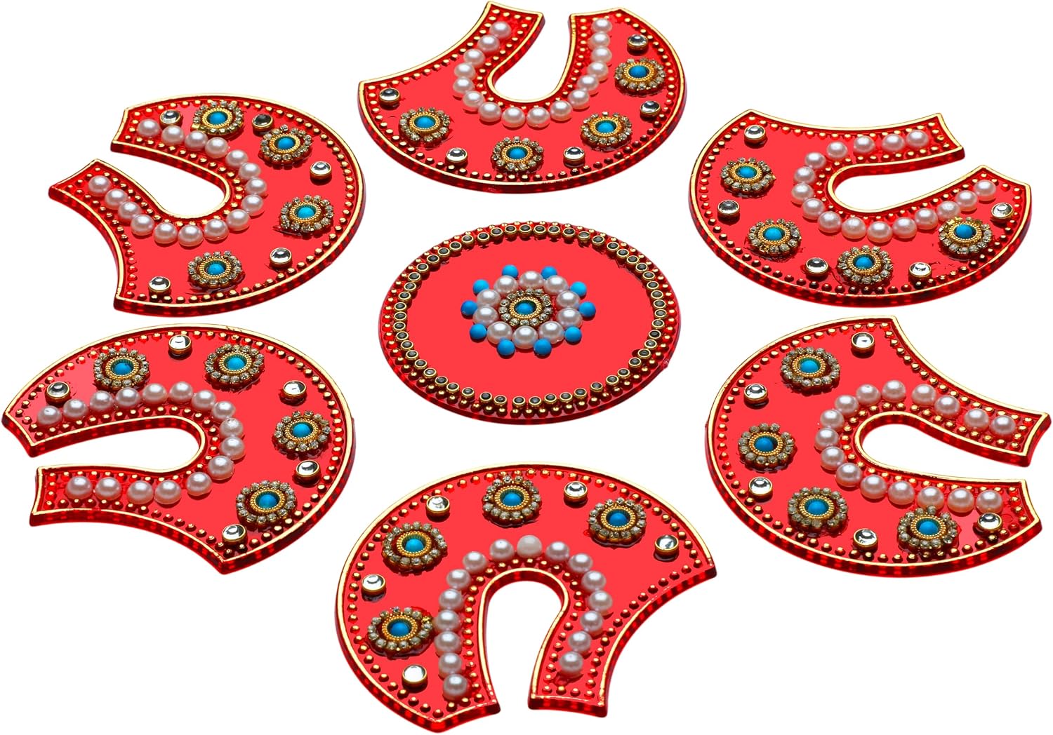 Floor Rangoli Flower Designer Reusable Acrylic Rangoli Home Decor for Home Interior Floor Indian Traditional Wedding Engagement Festival Decorations Housewarming Gift Return Gifts (Size:- 8") (Red)