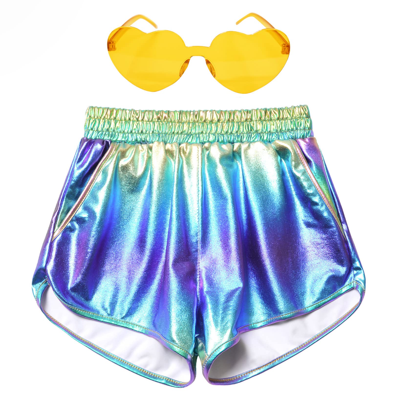 Perfashion Girls Metallic Shorts Shiny Hot Short Sparkly Party Pants &amp;Sunglasses