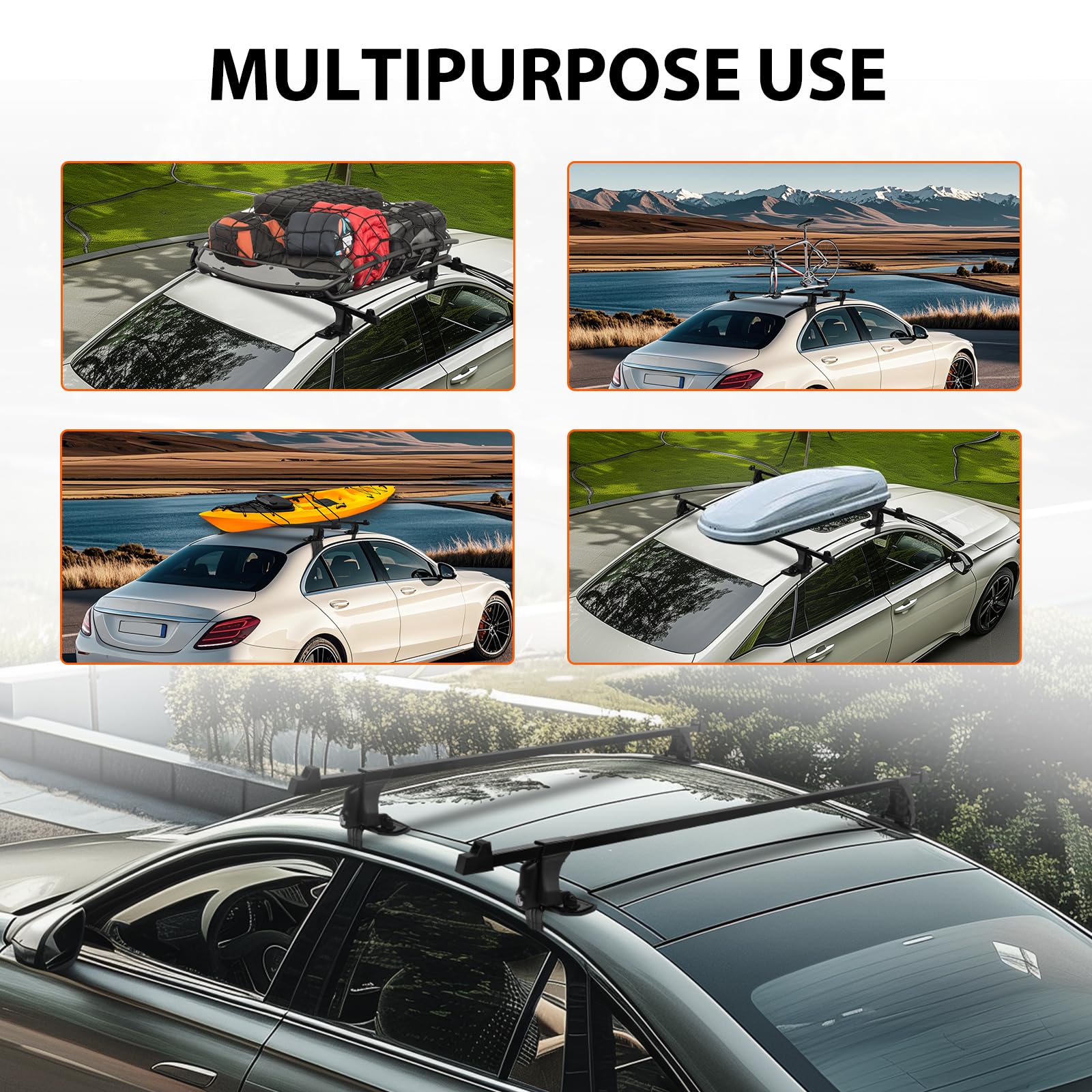 54" Universal Roof Rack Cross Bars,Car Top Roof Rack Cargo Bars with Anti-Theft Lock Adjustable,Luggage Cargo Carrier,165 lbs Load Capacity,Without Side Rail for SUVs,Vans,Sedans