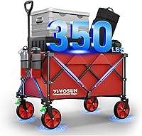 Vista 9 de Vivosun - Carrito de servicio plegable de alta resistencia para campamento, jardín, intemperie, ruedas universales y mango ajustable, negro