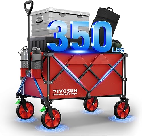 Miniatura 9 de Vivosun - Carrito de servicio plegable de alta resistencia para campamento, jardín, intemperie, ruedas universales y mango ajustable, negro