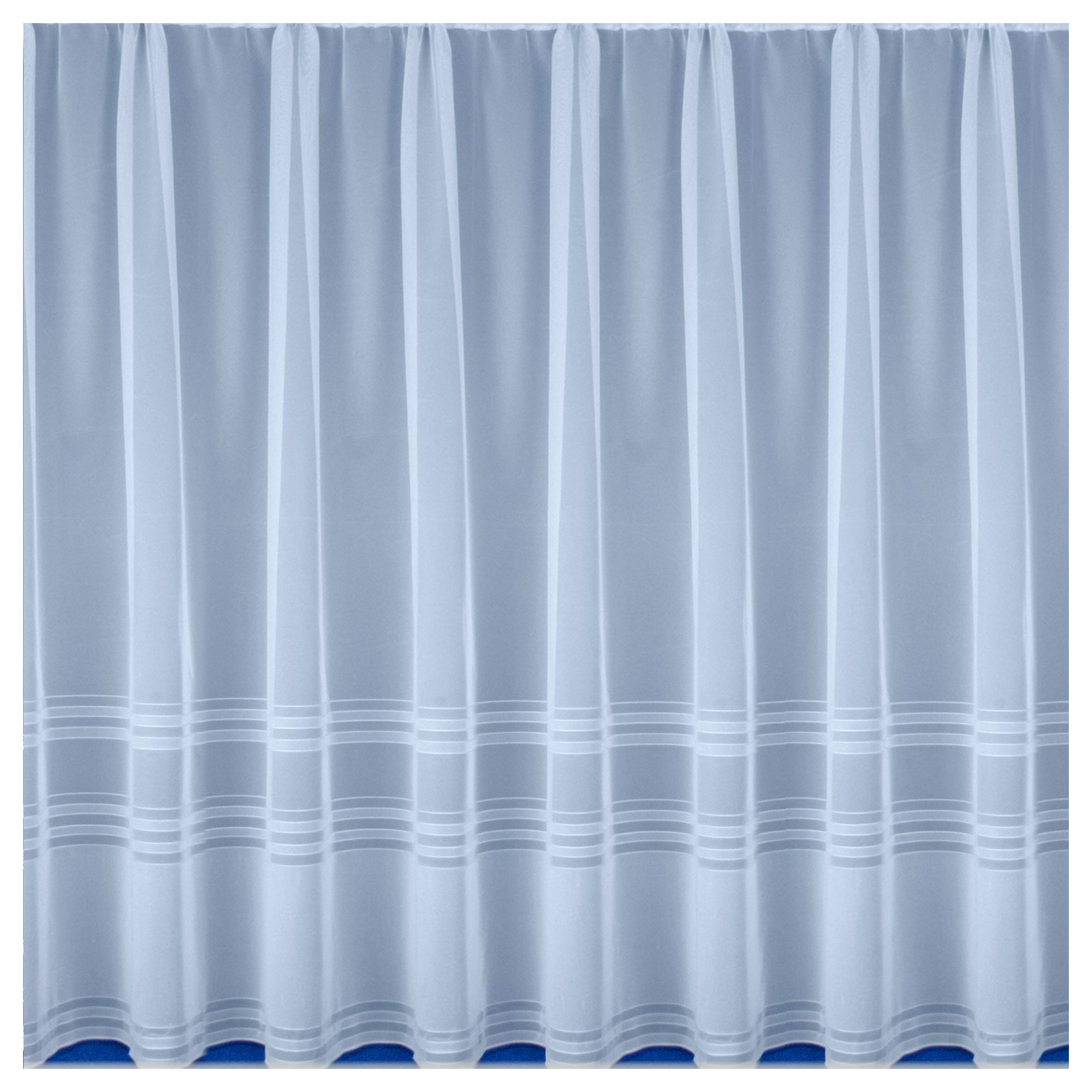 Tyrone Textiles Hudson White Striped Base Design Net Curtain with Rod Pocket Header Sold by the Metre (Drop - 90" / 229cm)