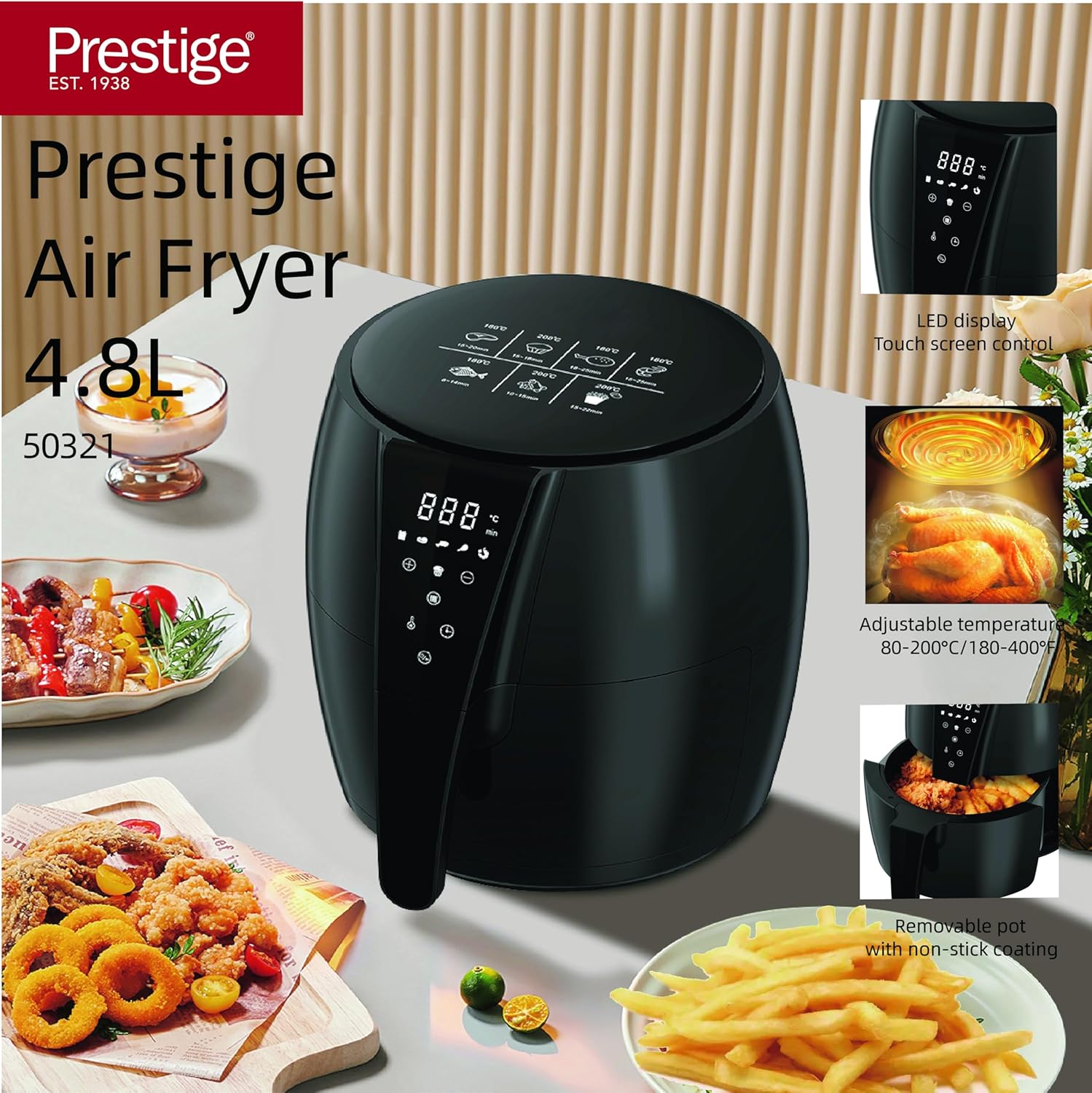 بريستيج مقلاة هوائية متعددة الوظائف 4.8 لتر 1500 واط مع تحكم ر... - view 1