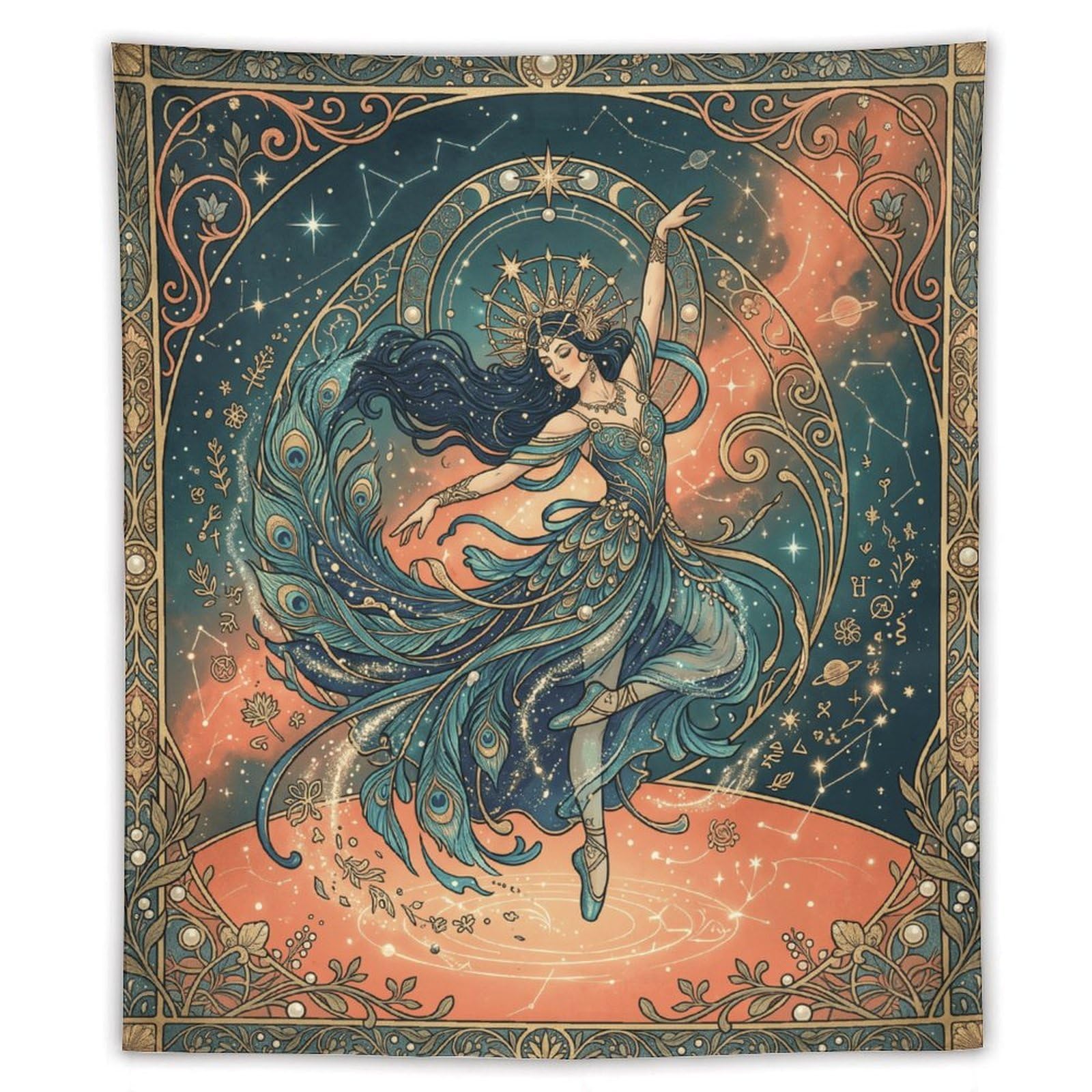 H3B8U2Y5 Peacock Dancer Vintage Wall Tapestry, Ceiling Hanging