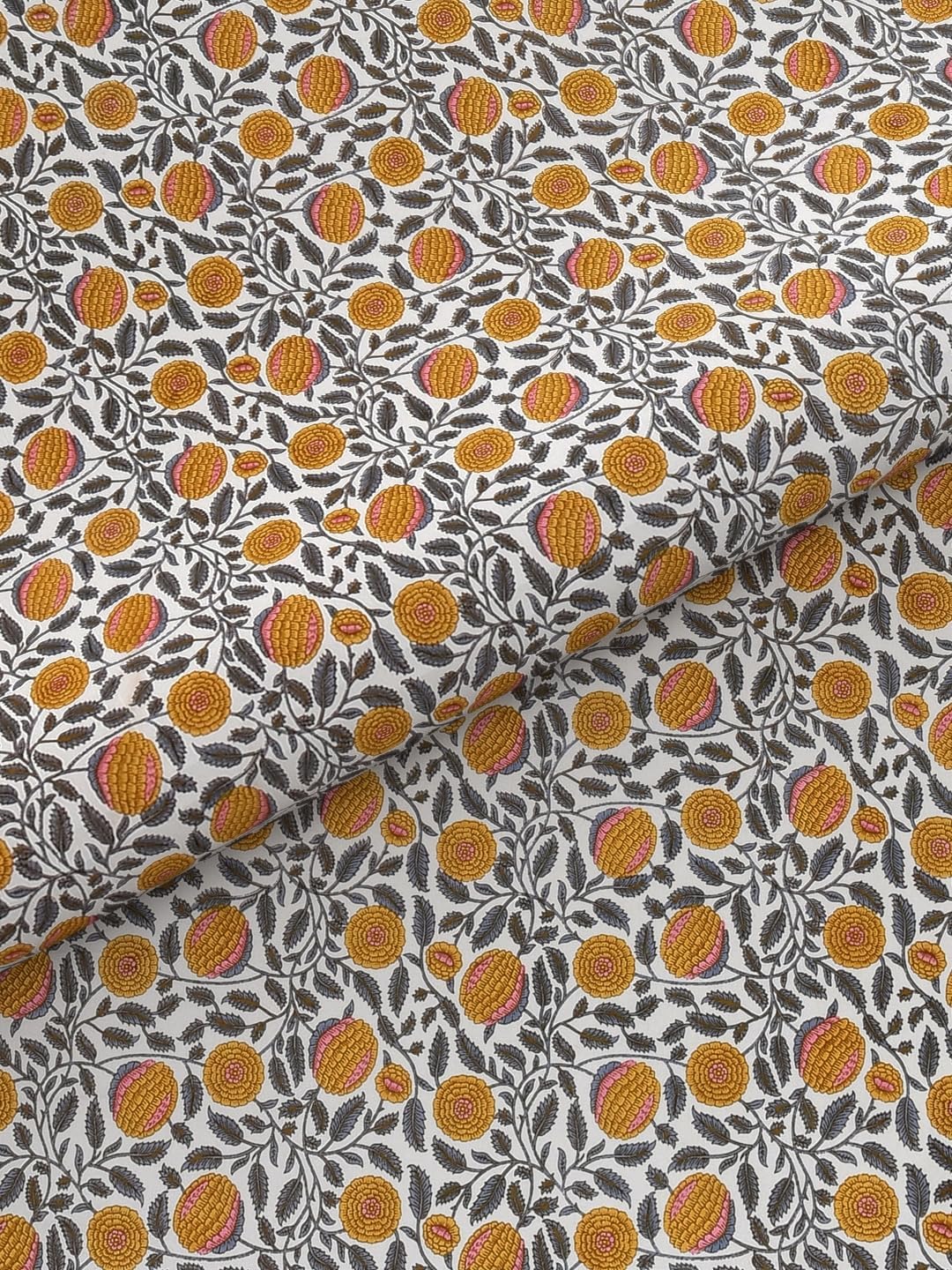 CURBS Pure Cotton Floral Hand Printed Super King Bedsheet, 108 x 108 Inches, TC 340 | Flat Sheets for Bedroom, Living Room (Design 1)