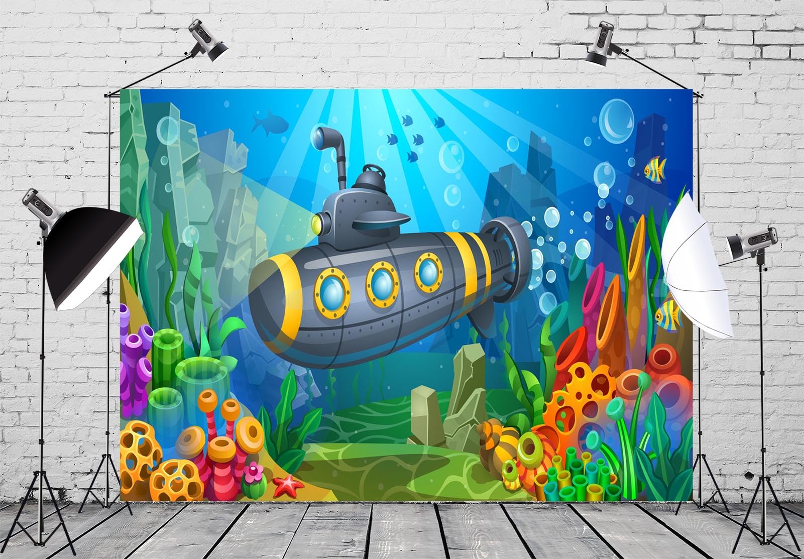 CORFOTO 8x6ft Fabric Blue Sparkles Disco Ball Photography Backdrop Shining Musical - View #13