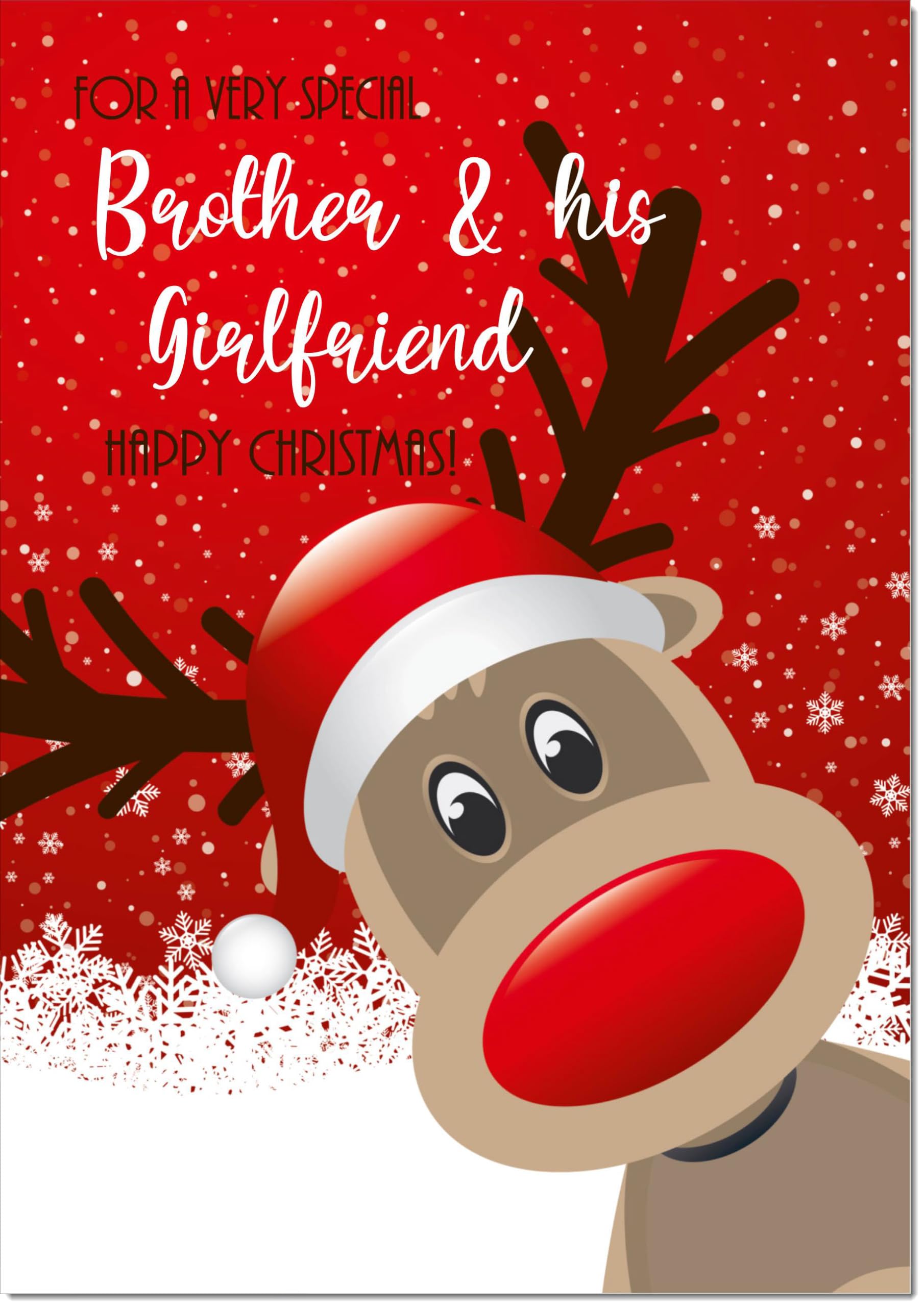 doodlecards Brother and Girlfriend Christmas Card Rudolph in Snow Large A4 Size Christmas Card for Brother & Girlfriend with Plain Envelope