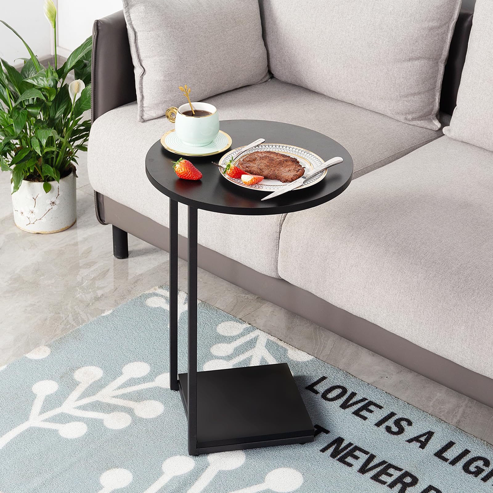 AONELAS AWASEN Ronde Bout De Canapé Noir, Table D'appoint Moderne