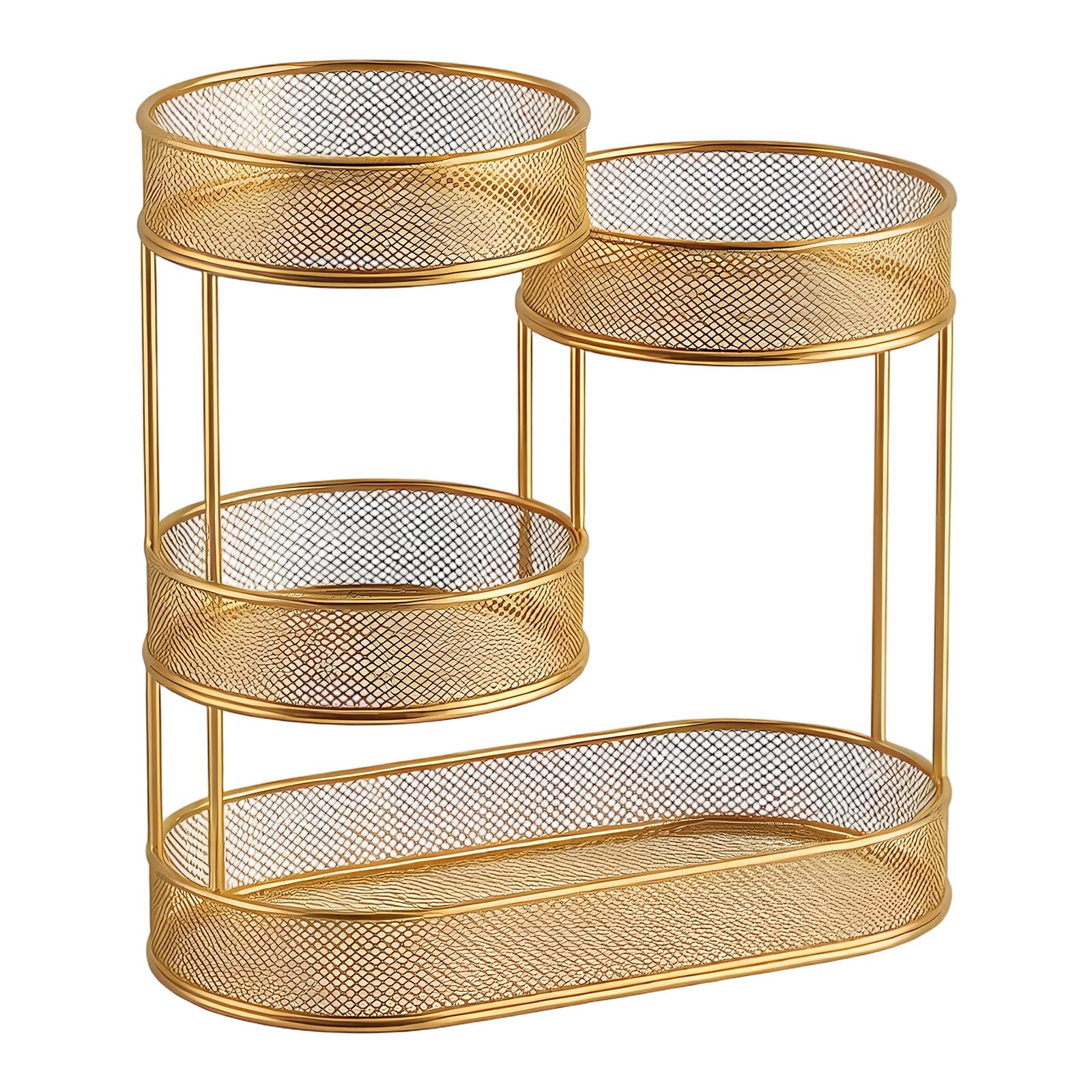 Zxfdsfdbnm 4 Tiers Tabletop Fruit and Organizer with Mesh Baskets, Coffee Table Stand for Tidy Counter Display and Serving Stacked Mesh Fruit Basket Stand Countertop Organizer Coffee Table Serving