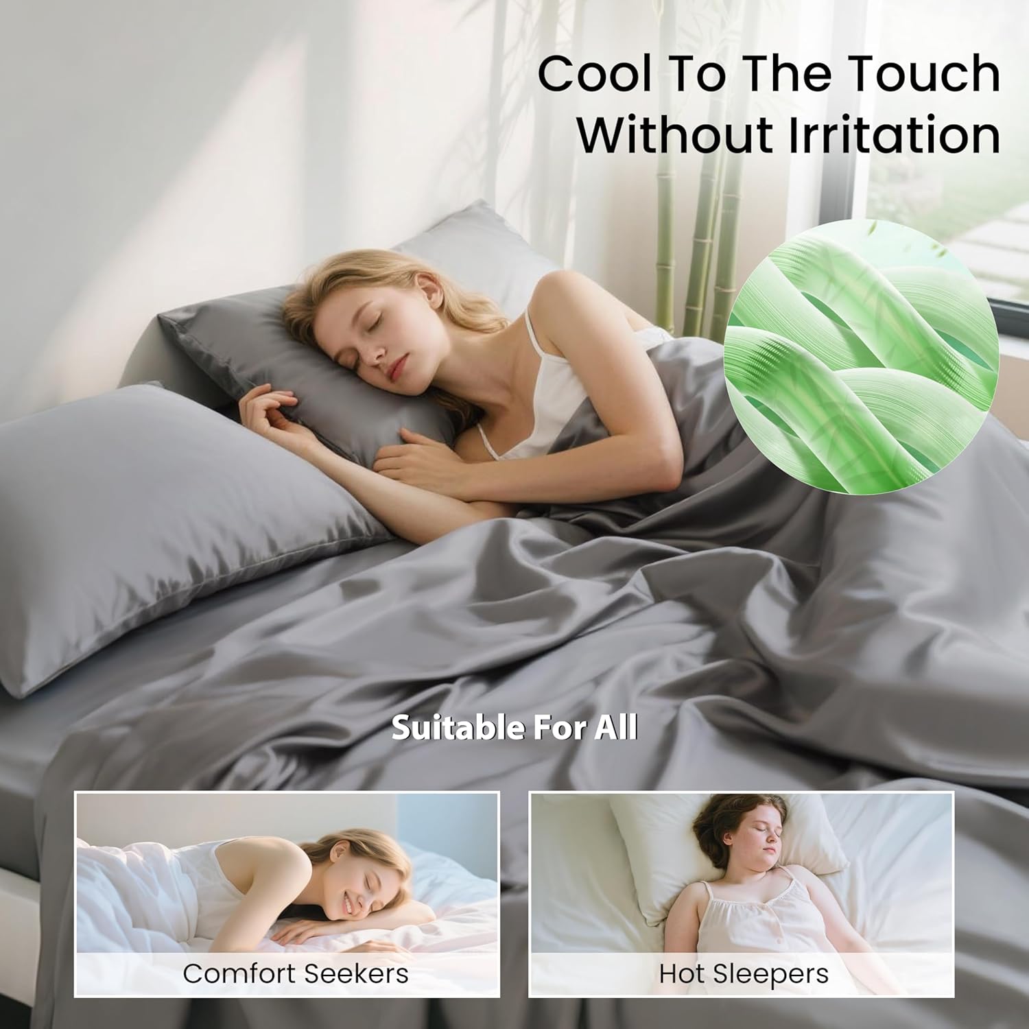 Love's cabin 4 Piece Full Size Sheet Set, Cooling Sheets, 100% Rayon Derived from Bamboo, Breathable & Soft Full Size Bed Set, Deep Pocket Up to 16", Hotel Luxury Silky Bedding Sheets, Grey - Image 3