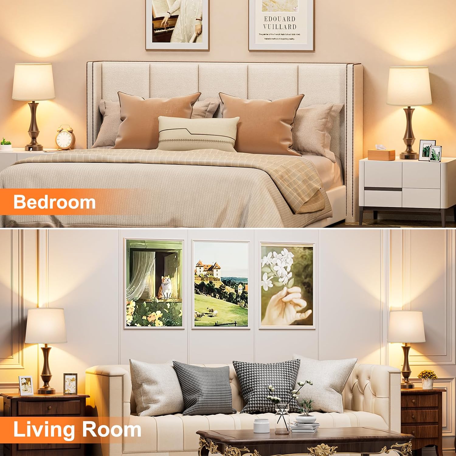 Touch Lamps for Nightstand, 3 Way Dimmable Lamps for Bedroom with USB C+A thumbnail