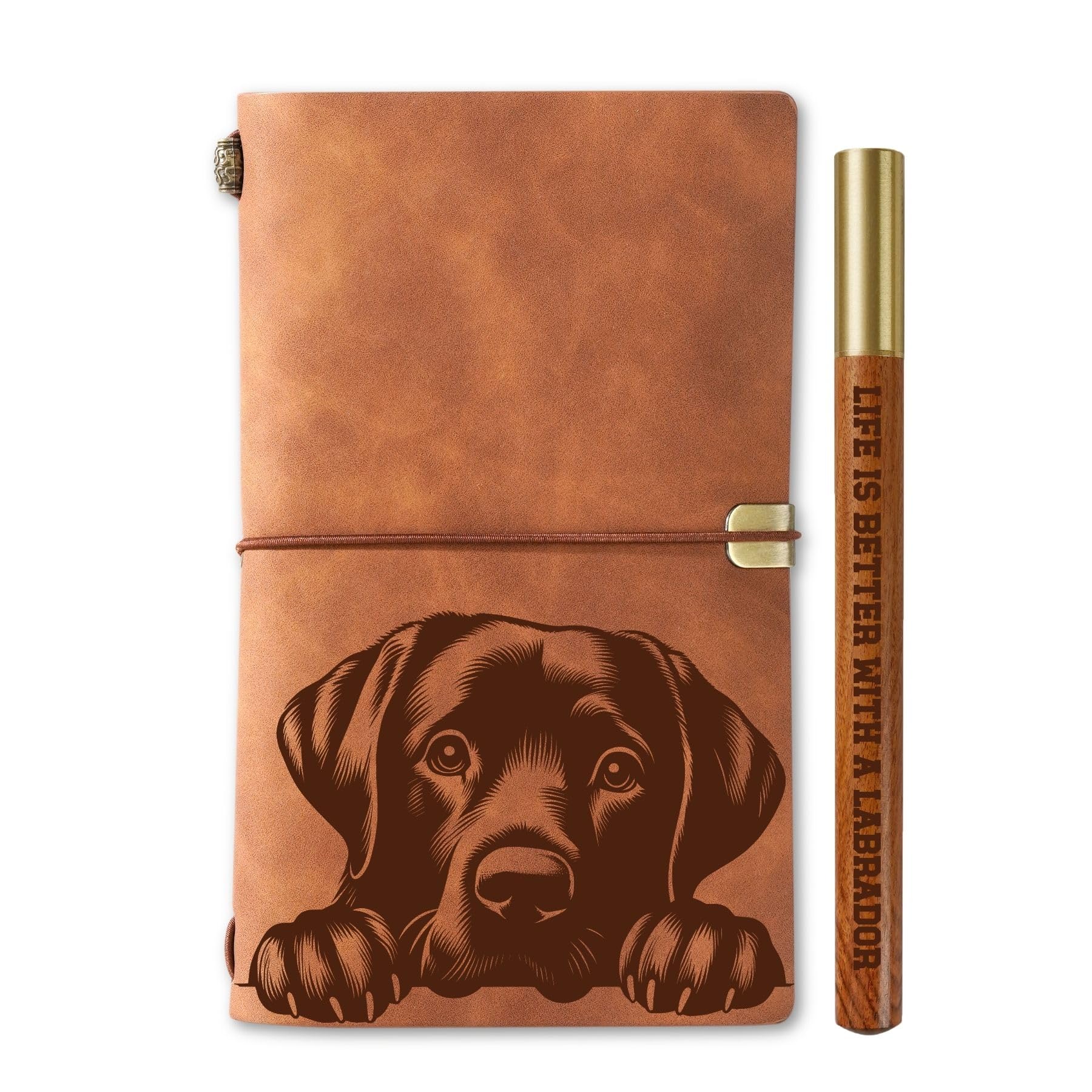 INNObeta Black Labrador gifts, Leather Journal Notebook with Pen, Men, Birthday, Refillable Sketchbook, Travel Diary, Lined Planner, 7x5 Inches, Brown