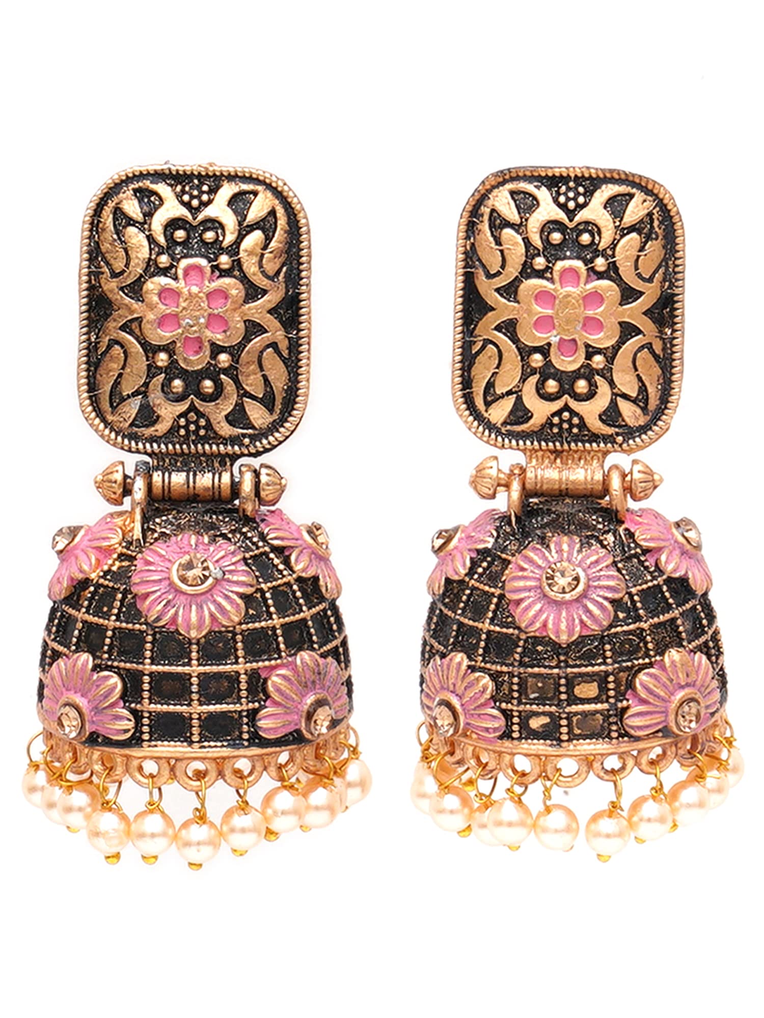 Karatcart Antique Gold Plated Floral Pink Studded Jhumki Earrings for Women (B0BGJJ4V9B) Amazon Price History, Amazon Price Tracker