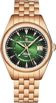 Revue Thommen Mens Heritage GMT Green Dial Stainless Steel Bracelet Swiss Automatic Watch 21010.2364