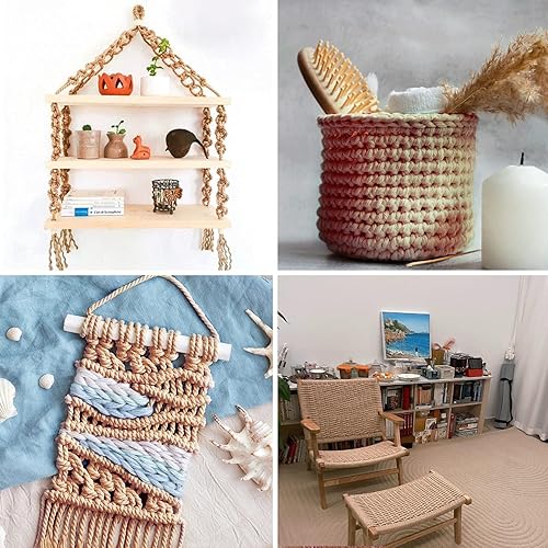 Miniatura 7 de Cuerda de algodón trenzado de 1/2 ″ × 100 ′ Cuerda gruesa marrón natural para manualidades, macramé, colgador de plantas, colgar en la pared