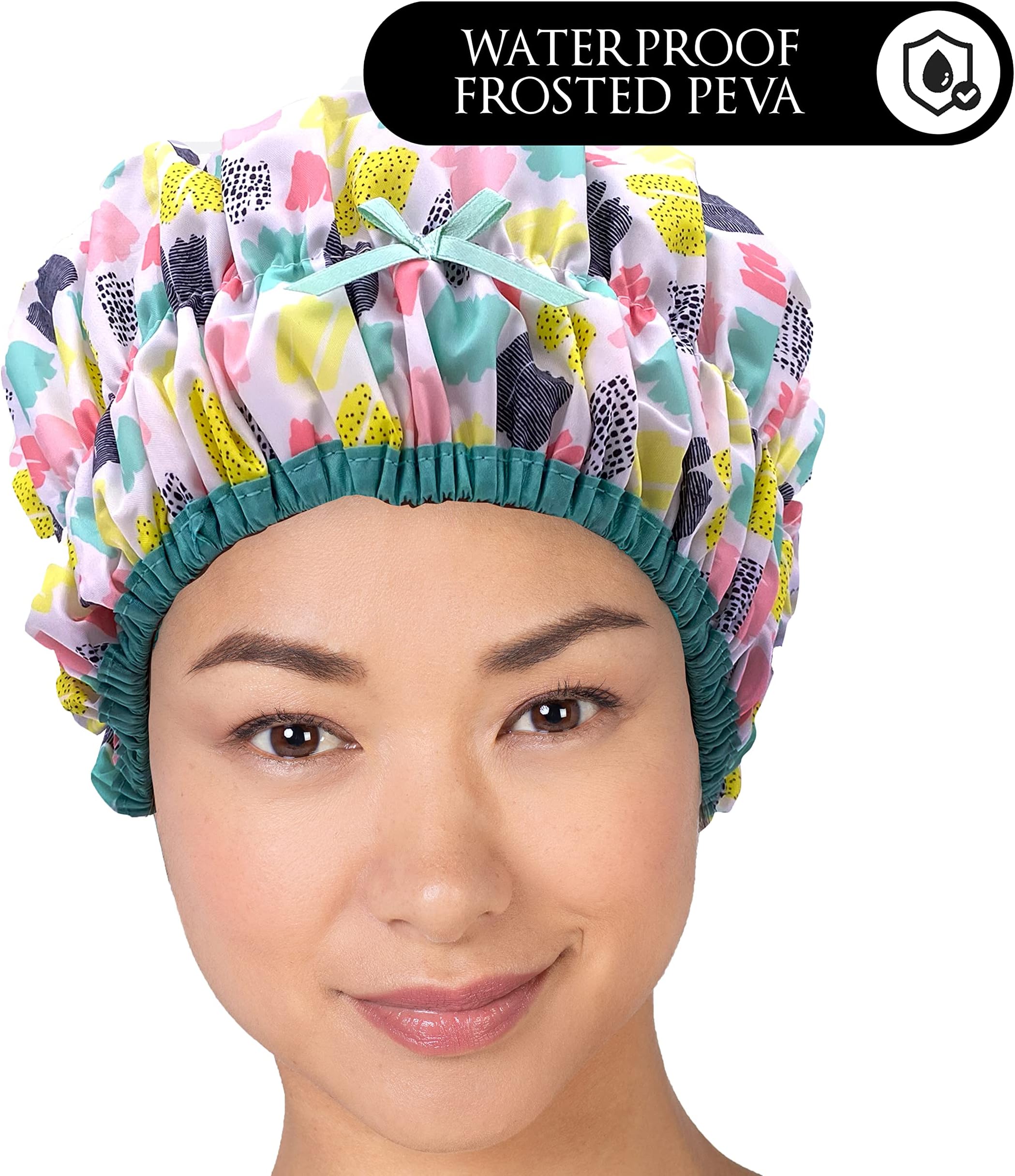 Betty Dain Reusable Shower Cap & Bath Cap & Lined, Oversized Waterproof Shower Caps Large Designed for all Hair Lengths with PEVA Lining & Elastic Band Stretch Hem Hair Hat - Fashionista Living Color