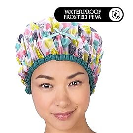 Reusable Shower & Bath Cap & Lined, Oversized Waterproof Shower Caps Large Designed for all Hair Lengths with PEVA Lining & Elastic Band Stretch Hem Hair Hat - Fashionista Living Color