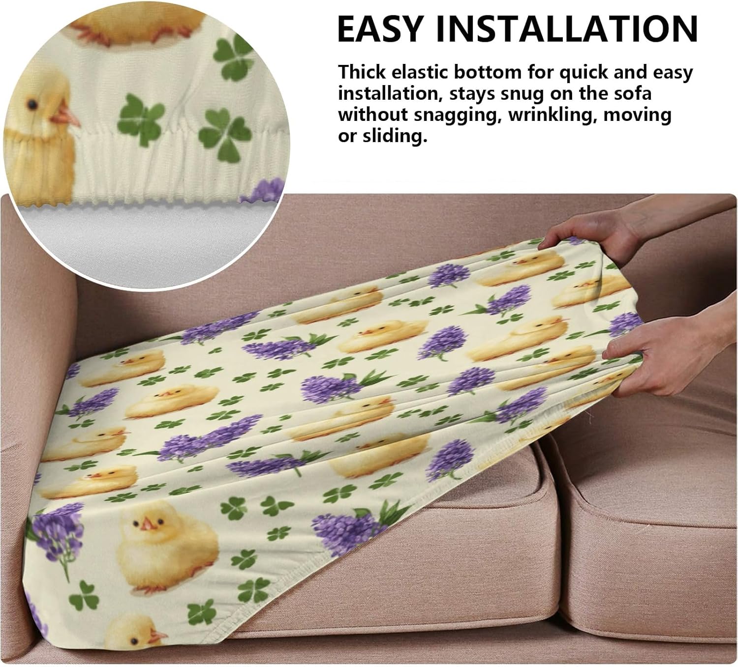 Cute Lucky Clover Chicks Loveseat Covers Couch Covers for 2 Cushion Couch, 2-Piece Stretch Sofa Slipcovers Anti-Slip Washable Furniture Protectors for Dogs Pets
