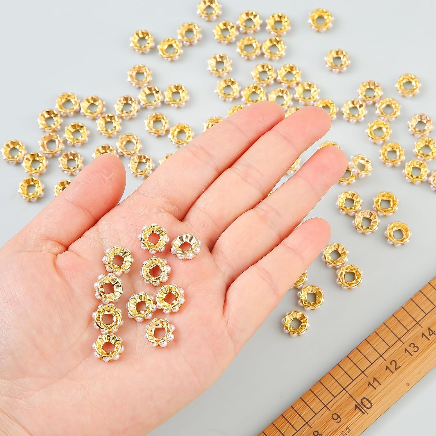 200PCS Large Hole Imitation Pearl Spacer Beads 12mm Rondelle Spacers Gold Plated White Faux Pearl Beads for Bracelets Beadable Pen Making DIY Jewelry