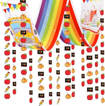 Back to School Decorations, 8.8ft Welcome Back to School Rainbow Ceiling Banner Educational Pencil Apple Garland Bunting for Kindergarten Primary School Classroom First Day of School Party