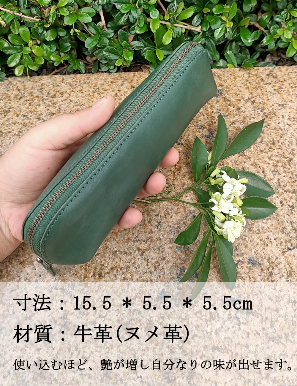 waramimi 本革 ペンケース YKKチャック使用 革製 筆箱 メンズ ペン入れ 高級 筆入 レディーズ ペン差し おしゃれ ペンポーチ 就職 進学 プレゼント 高級 男女兼用 専用箱付け 深緑