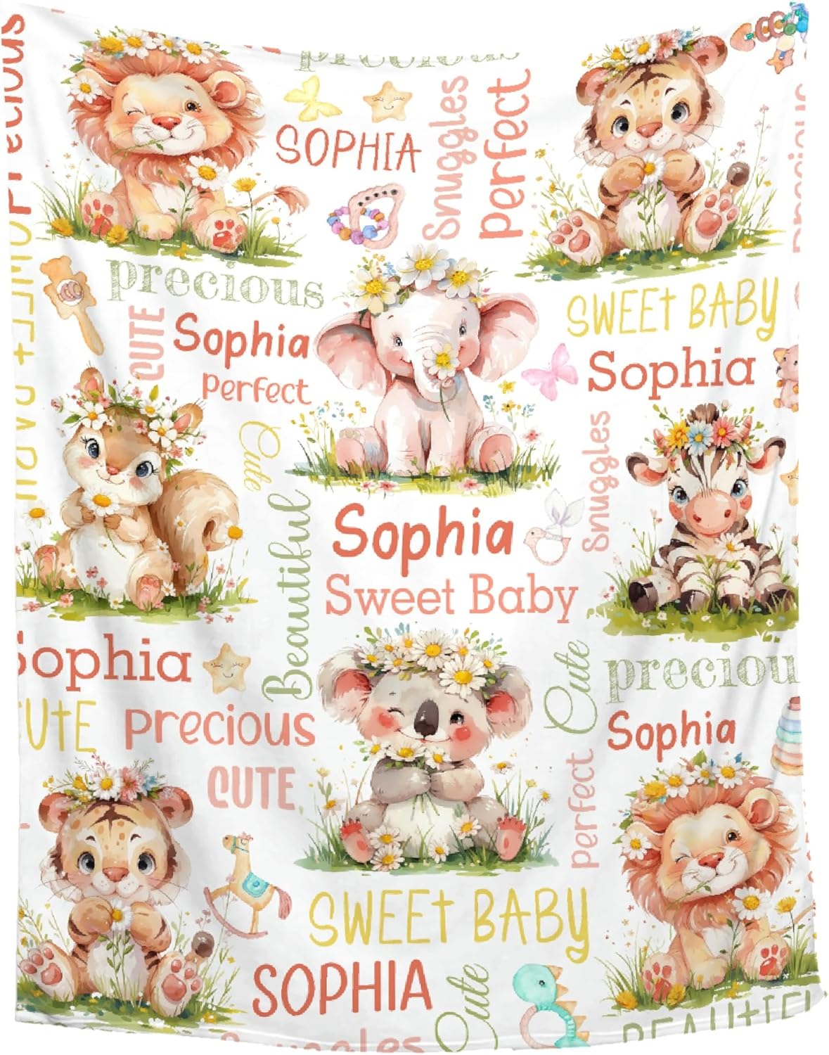 Personalized Baby Blanket for Girls Boys Kids Animal Koala Custom Baby Blanket with Name Throw Birthday Gift for Toddlers Infants Shower Newborns Nursery Stroller Crib Bed Decor
