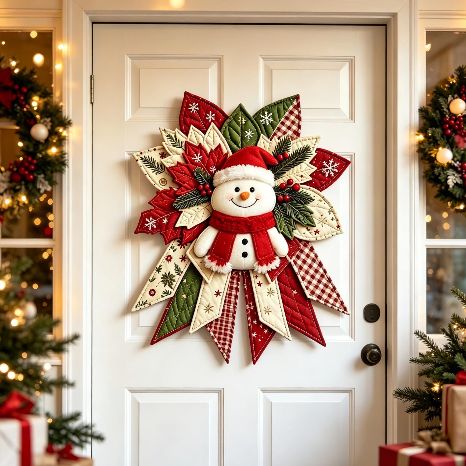 Festive Quilted Christmas Door Hanging DIY Sewing Kit Quilted Bow Wreath