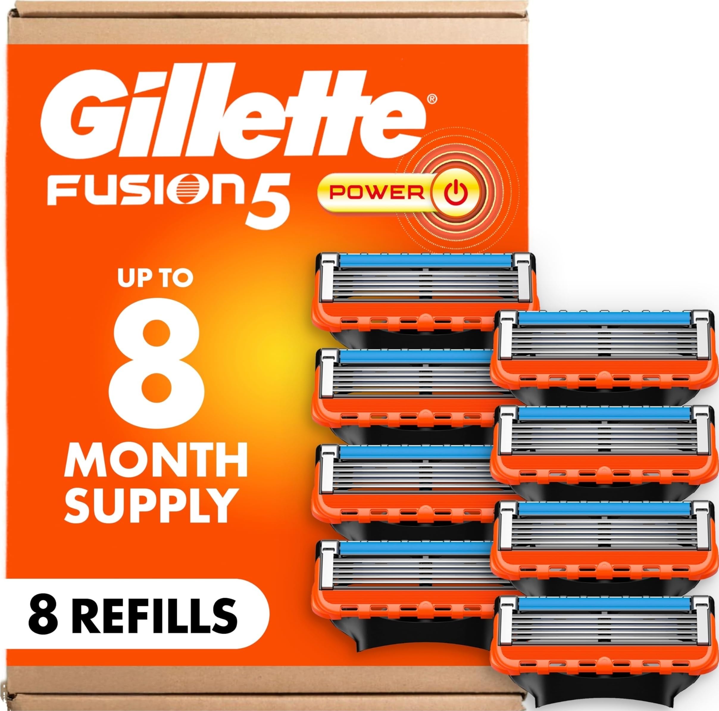 Gillette Fusion5 Power Razor Blade Refills for Men, 8 Count, with Precision Trimmer