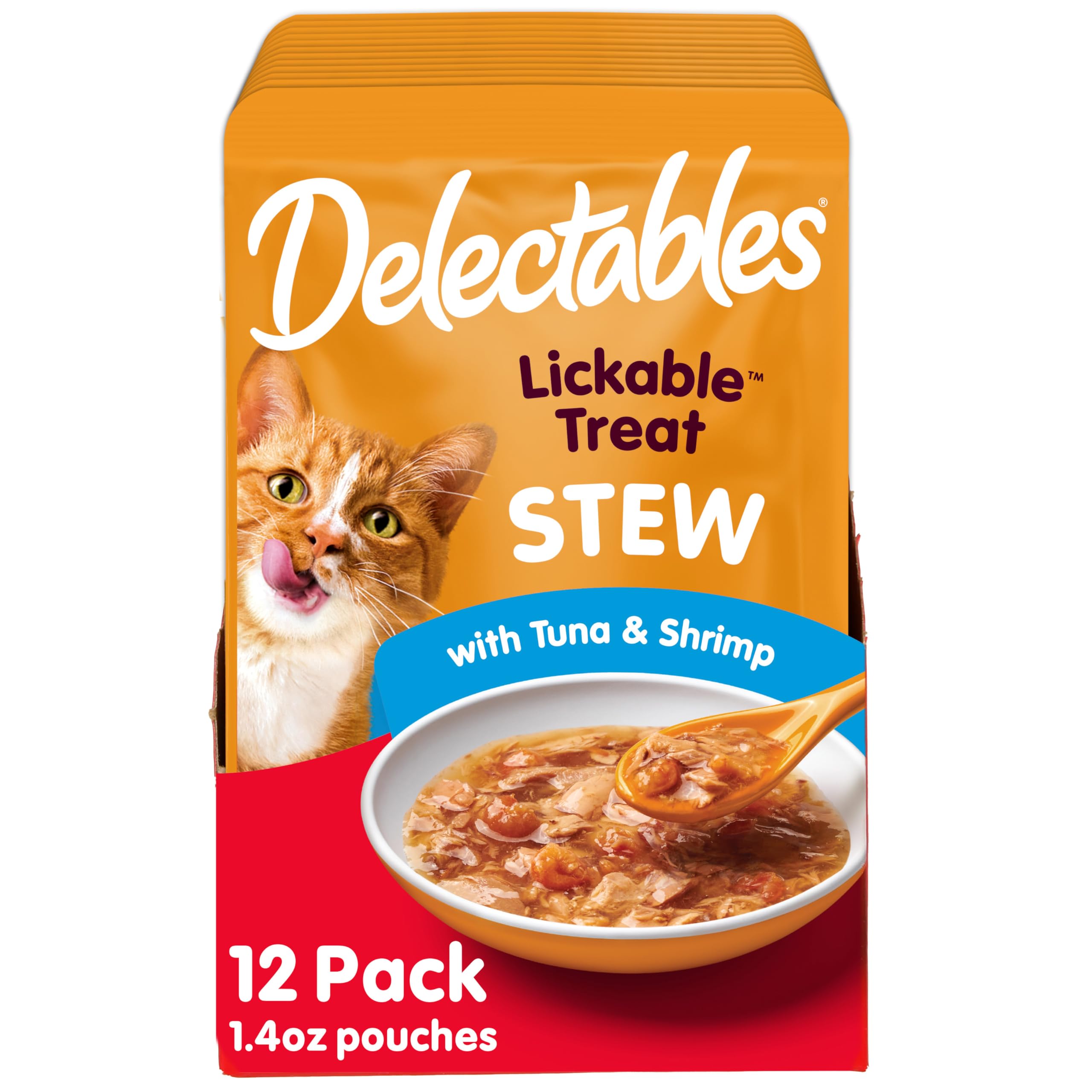 HartzDelectables Stew Lickable Wet Cat Treats for Adult & Senior Cats, Tuna & Shrimp, 12 Count, 1.4 Ounce (Pack of 12)