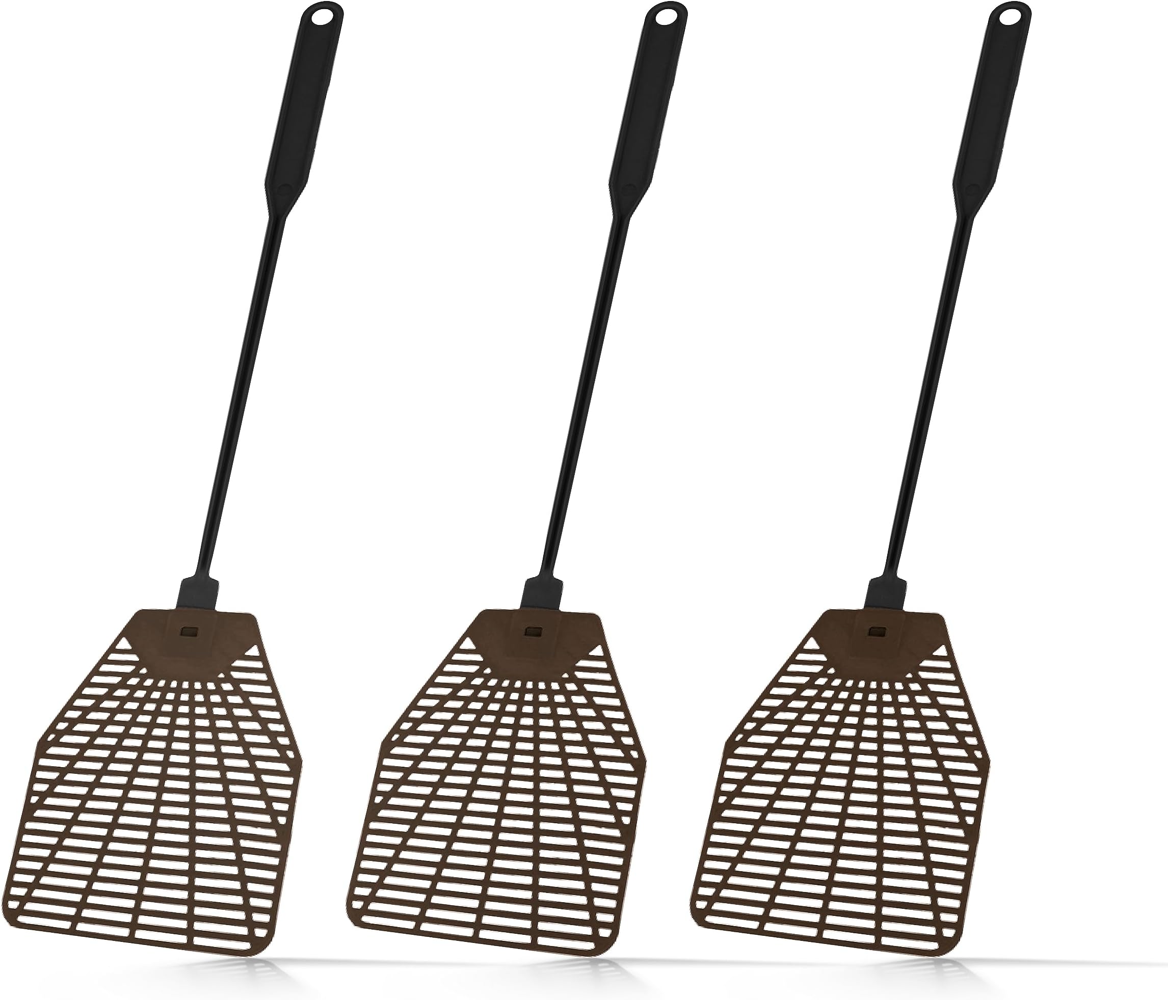 OFXDDFly Swatter Manual 16.33" - Plastic Fly Swatters Multi Pack - Fly Swatters Hand for Indoors & Outdoors, Heavy Duty, Brown Color, 3 Pack
