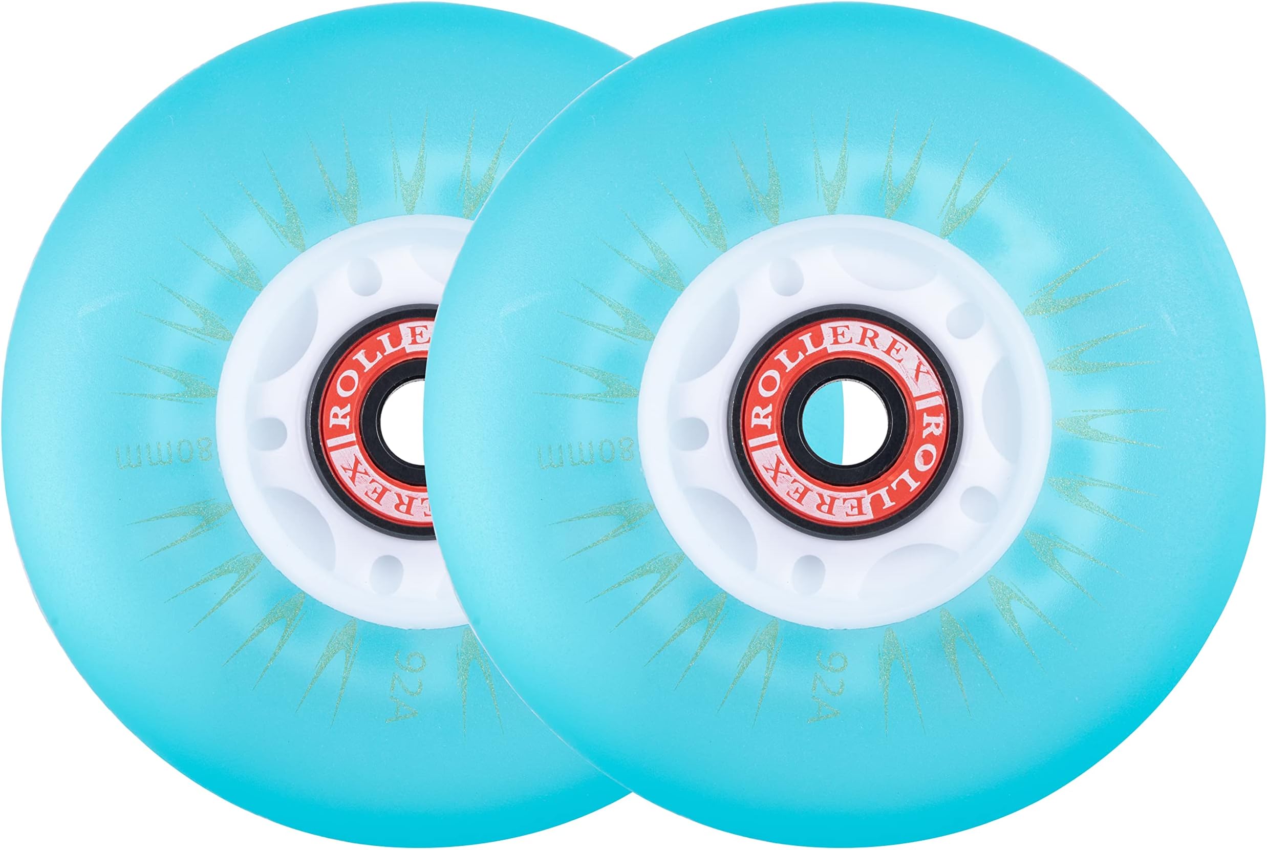 Rollerex 2-Pack, Glowrider 92A LED Light Up Wheels w/Bearings - Glow in The Dark! (for Any Product Using Inline Skate Wheels) (Multiple Size and Color Options Available)