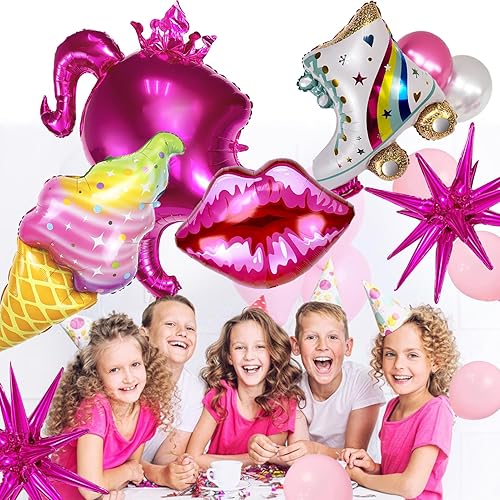 Miniatura 3 de Juego de 20 globos de Mylar de color rosa intenso para decoración de cumpleaños número 8 de niña