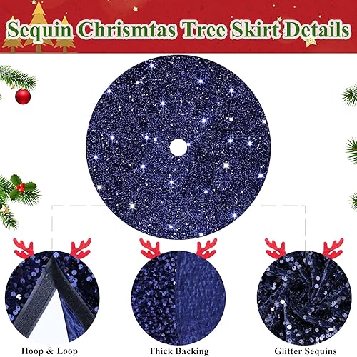 Miniatura 31 de MODFUNS Falda roja para árbol de Navidad de 46 pulgadas, falda grande para árbol de Navidad, con lentejuelas, falda bordada, lujosa alfombra redonda